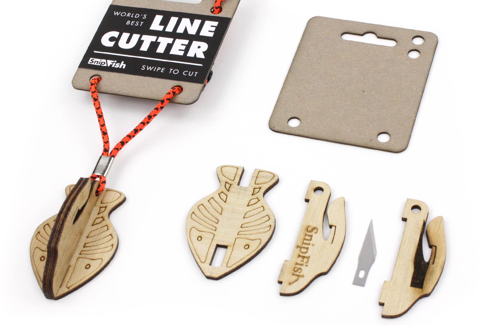 A laser cut fishing line cutter